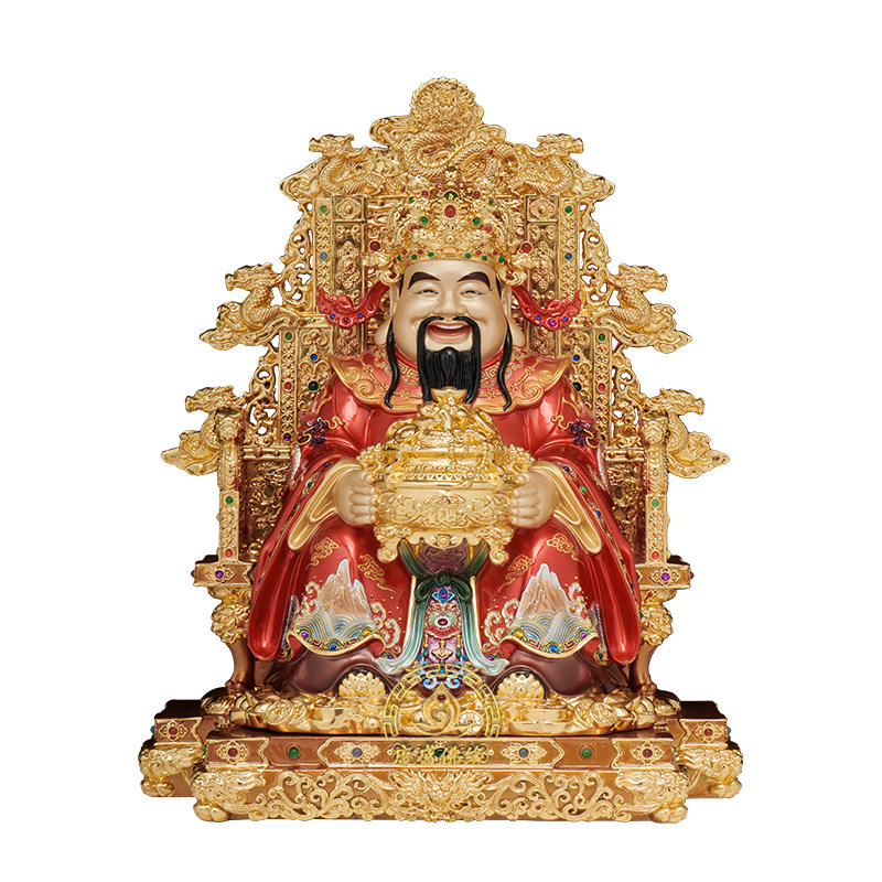 黄铜九龙椅财神爷像开业招财摆件