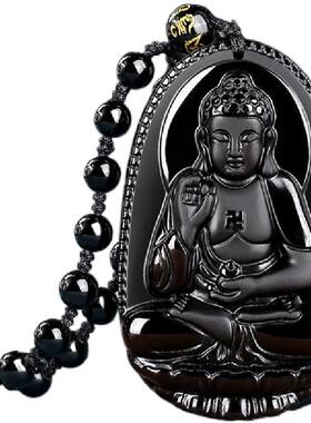 黑曜石本命佛吊坠十二生肖项链