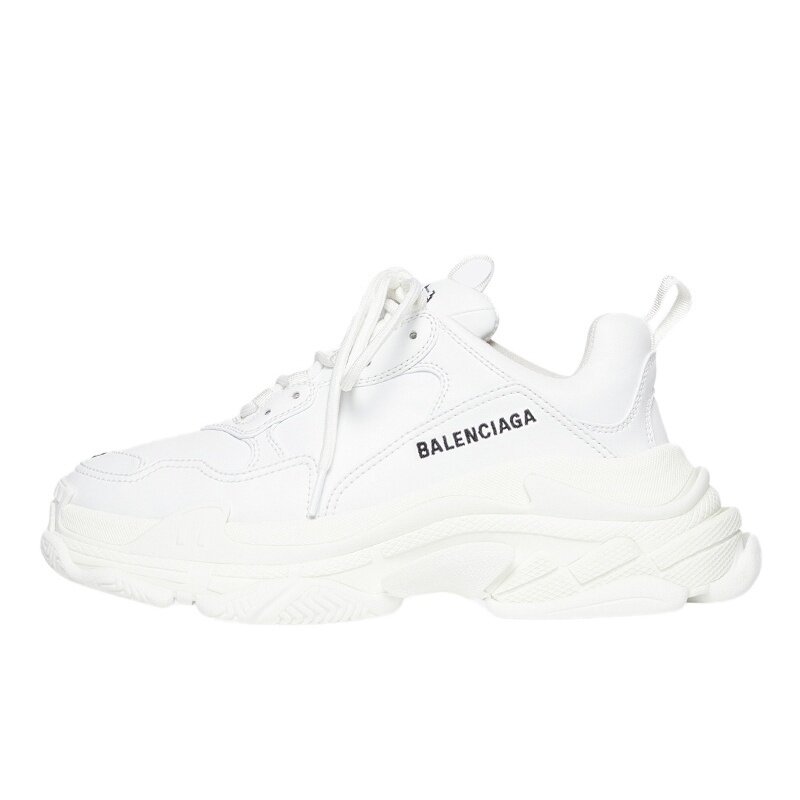 Balenciaga巴黎世家 Triple S人造革圆头系带低帮老爹鞋男款白色