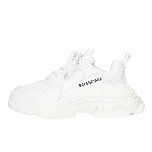Balenciaga巴黎世家 Triple S人造革圆头系带低帮老爹鞋男款白色