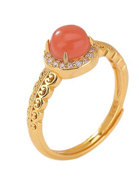 红色圆珠戒指女轻奢优雅简约复古