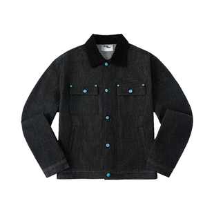 WHOOSIS（不知其名）logo贴布绿松石原色黑色牛仔外套春季美式男