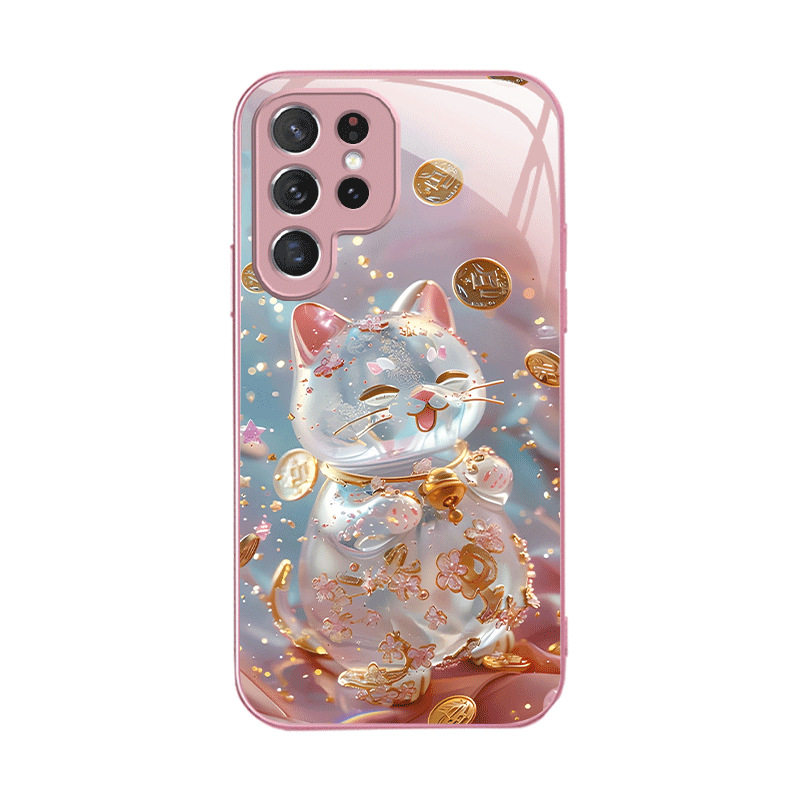 A56苹果17马SamsungS25+三星S23ultra手机壳26加S24fe海豚22u招财猫54玻璃case狐狸55
