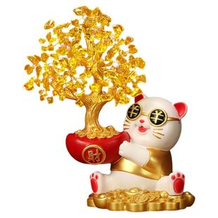 上善若水 发财树招财猫摆件 摇钱树装饰乔迁新居店铺开业礼品0290