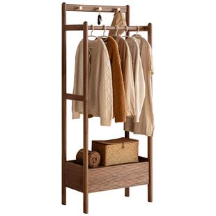 源氏木语实木挂衣架黑胡桃木简约卧室衣帽架落地衣架挂衣服置物架