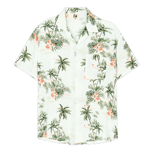 surfcuz 夏季短袖衬衫男度假衬衫宽松大码男衬衫沙滩衬衫夏威夷风