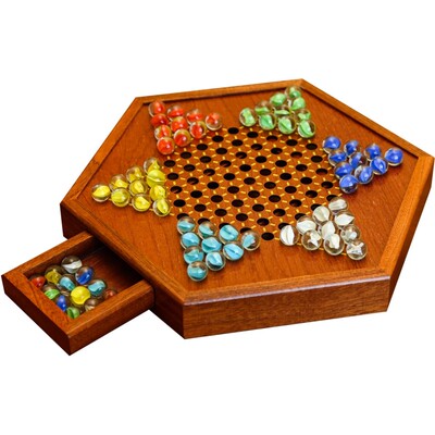 跳棋玻璃球儿童益智木质二合一飞行棋盘大号大人版亲子弹子玛瑙珠