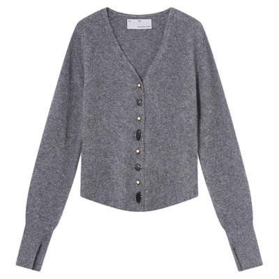 XU ZHI2025秋冬新品静奢牦牛绒宝石装饰修身百搭通勤针织开衫