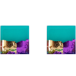 丢了一只高级几何矿石方形酷帅冷淡金箔耳钉辣妹耳环无耳洞耳夹