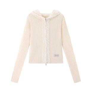 波点趣它喵·胶囊系列ablueberry毛边连帽毛衫针织开衫女修身毛衣