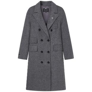 TeenieWeenie小熊奥莱西装领毛呢大衣冬季格雷系双排扣长款外套女