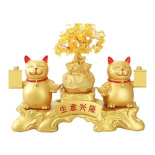 金色招财猫收银台前台二维码收款码摆件多功能店铺装饰开业送礼