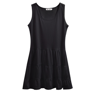 卫衣内搭打底背心裙中长款叠穿A字下摆遮屁股无袖黑色吊带连衣裙