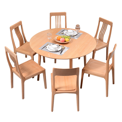 原木色榉木方圆两用圆餐桌可变