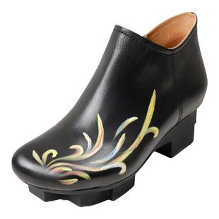 相伴真皮靴子新款厚底中国风冬季皮靴中式羊皮女靴民族风复古女鞋