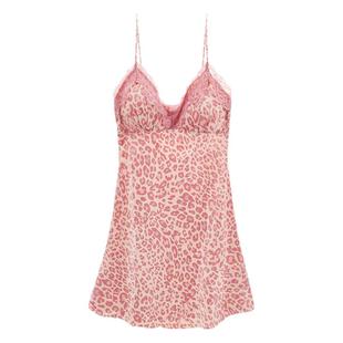 豹纹睡裙吊带粉色女连衣裙短款带胸垫薄款家居服