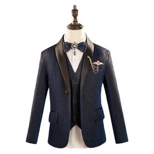 儿童小西装套装藏青色亮片男童小主持人英伦风男孩钢琴演出服