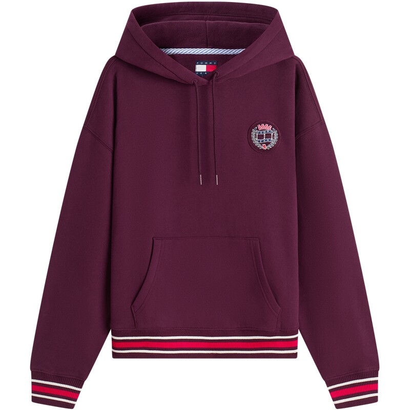 Tommy女装徽章刺绣连帽抓绒卫衣
