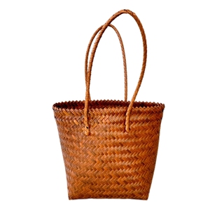 竹编菜篮子爆款大容量复古仿藤单肩背托特手工编织包购物包女包