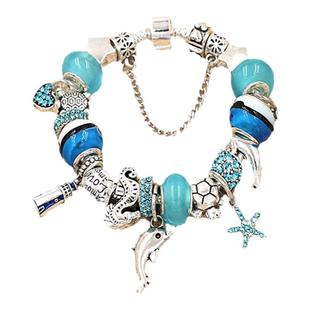 清新蓝色系可爱海豚DIY儿童串珠手链潘家手串手镯女童手饰品礼物