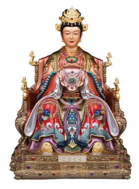 纯铜彩绘三霄娘娘神像供奉摆件