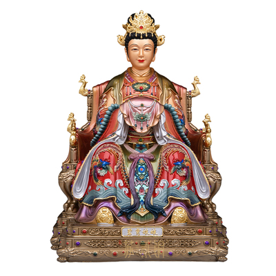纯铜彩绘三霄娘娘神像供奉摆件