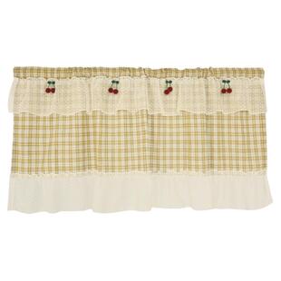 鸢尾乡旅免打孔格子美式半遮光飘窗樱桃半帘门帘窗帘蕾丝厨房窗