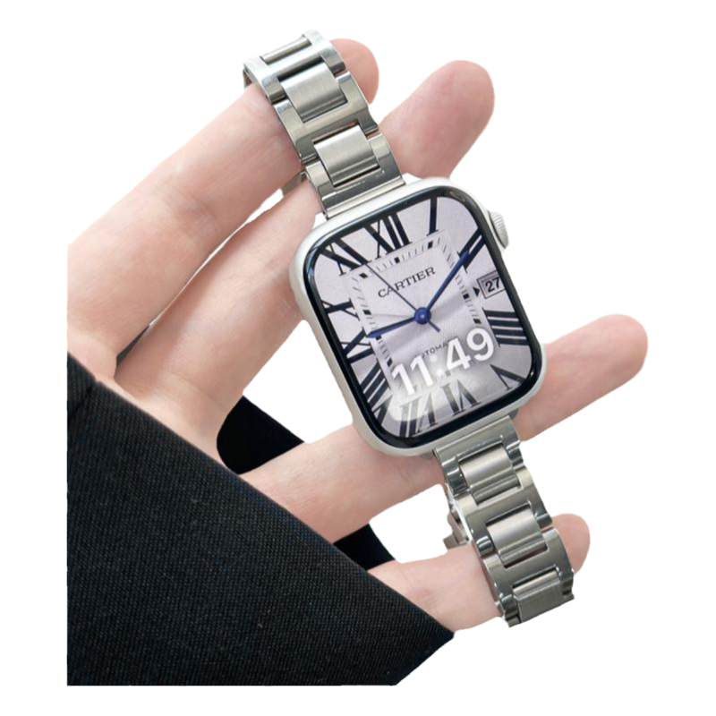 适用AppleWatchS11蓝气球金属表带苹果手表不锈钢蝴蝶扣表带iwatch9新款金属8/7高级感小众小蛮腰SE代女ins夏