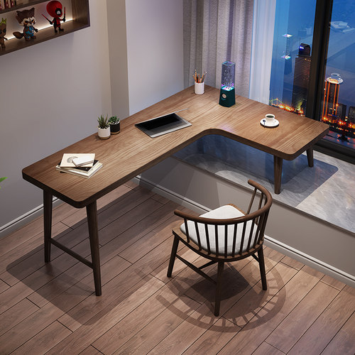 定制阳台飘窗书桌拐角实木现代简约高低脚L型延伸学习写字转角桌