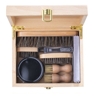 马鬃毛鞋刷套装榉木盒擦鞋皮鞋保养护理套装鞋油真皮上光油