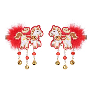 红色新年蝴蝶结流苏发夹儿童过年喜庆头饰中国风女童古风汉服发卡