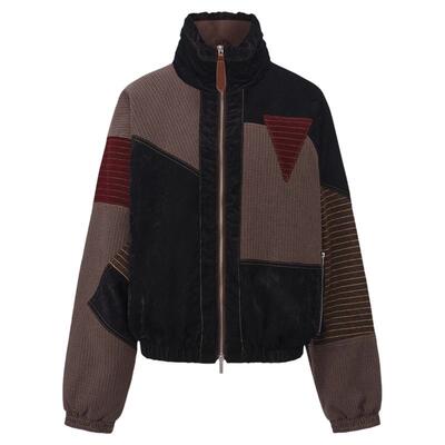 复古风多种面料拼接薄棉夹克外套