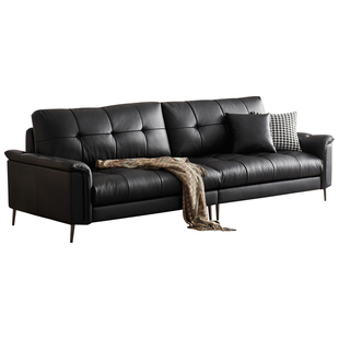 欧派黑色真皮沙发客厅小户型法式头层牛皮高脚直排中古风星云沙发