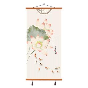 聚财九鱼图荷花挂画新中式进门入户玄关装饰画走廊过道壁画墙画