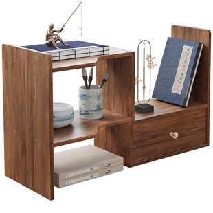 桌面可伸缩书架带柜门办公置物架简易学生书本收纳柜转角架书立架