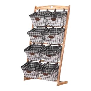 简约实木收纳架落地客厅零食储物玩具整理架多层铁艺筐杂物置物架