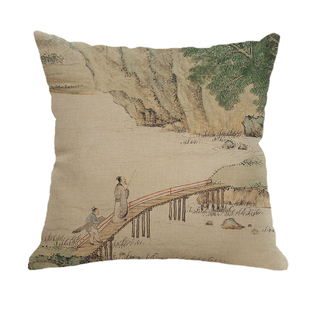 新中式携琴访友图抱枕客厅书房圈椅靠枕办公室茶室茶楼靠垫套含芯