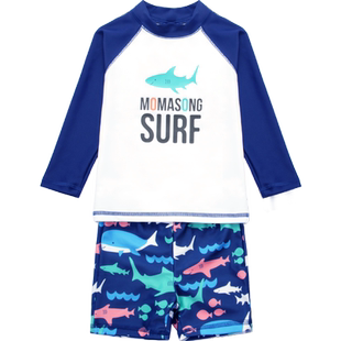 Momasong儿童泳衣男童分体长袖中大童宝宝防晒游泳衣男孩泳裤套装