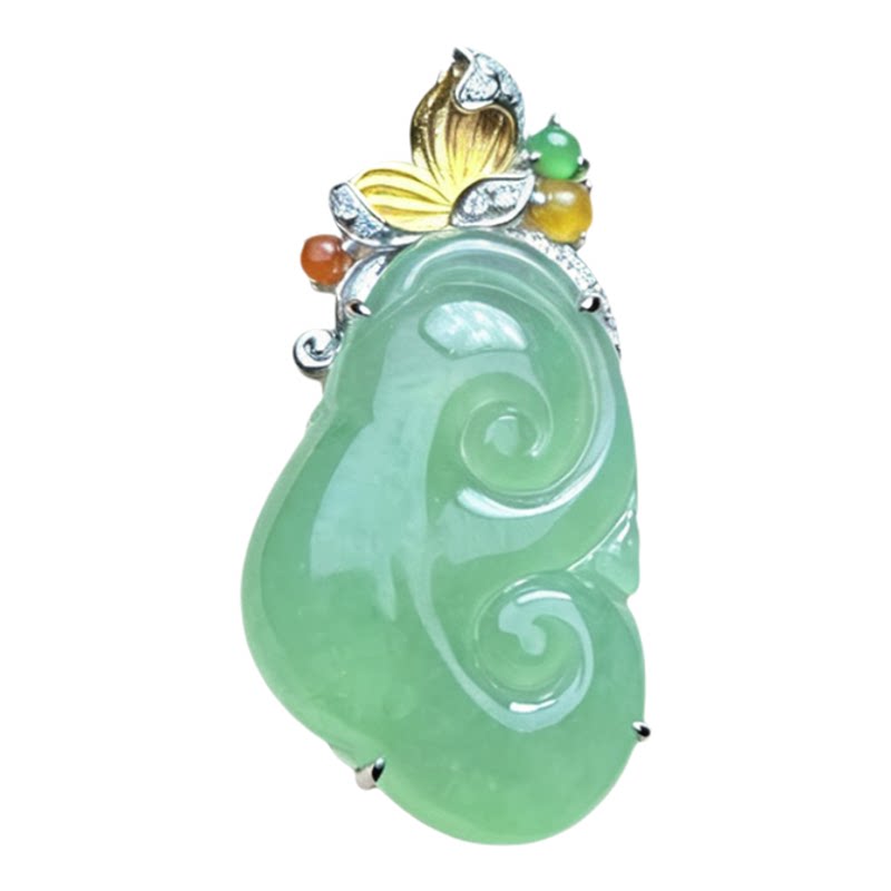 翠贵人冰种阳绿18K吉祥如意吊坠