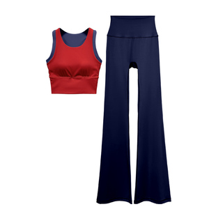 红色瑜伽服套装女2025新款高级感防震高强度运动背心健身房喇叭裤