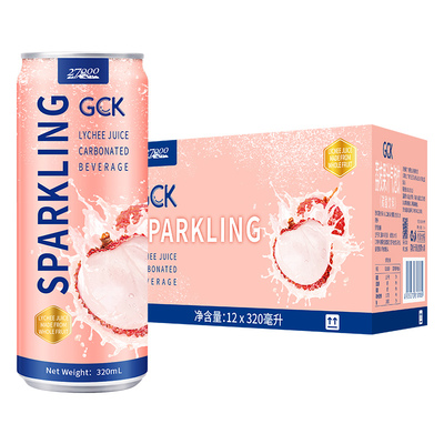 【自营】27000 GCK进口荔枝味气泡果汁320ml*12罐0脂佐餐果汁饮料