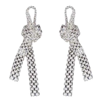 QuriouStone独立设计首饰品牌绳结Knot链条耳环925银耳饰简约高级