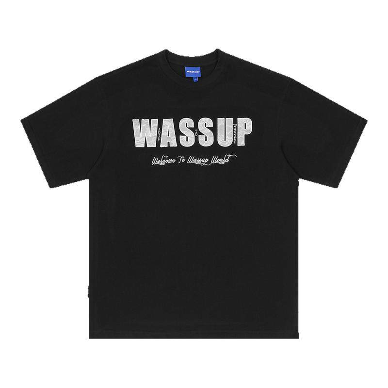 WASSUP网纱字母刺绣T恤短袖男夏