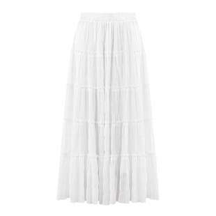 秋水伊人白色半身裙女夏蛋糕裙2026新款简约休闲薄款半身长款裙子