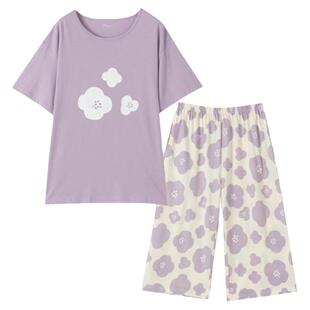 顶呱呱顶瓜瓜短袖七分裤睡衣女夏季全棉薄款空调房甜美家居服套装