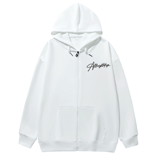 重磅纯棉开衫拉链连帽卫衣男款简约字母情侣加绒外套春秋冬上衣潮