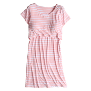 莫代尔哺乳连衣裙孕妇睡裙短袖睡衣喂奶衣服产后外出辣妈夏季裙子