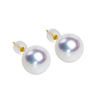 薇爱秀丽淡水爱迪生珍珠耳钉18k金近正圆珍珠耳饰大颗粒强光耳钉
