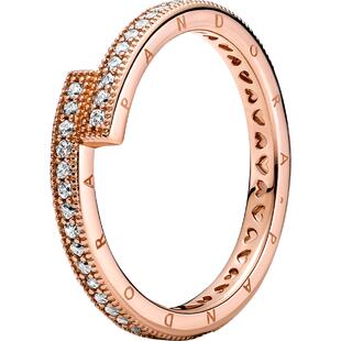 Pandora潘多拉奥莱闪耀错圈戒指玫瑰金色时尚叠戴礼物