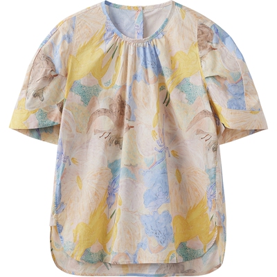 播商场同款夏日印花别致小衫女25新款休闲宽松短袖衬衫BDS2HD2184